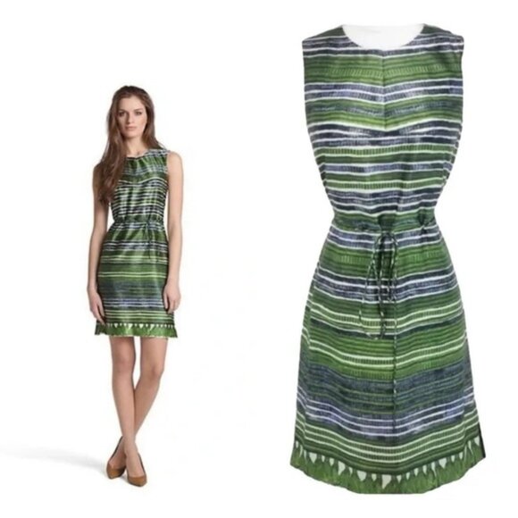 BOSS Hugo Boss Green Silk Geometric Dress – US 10 – Paris Runway 2012 - Picture 2 of 8